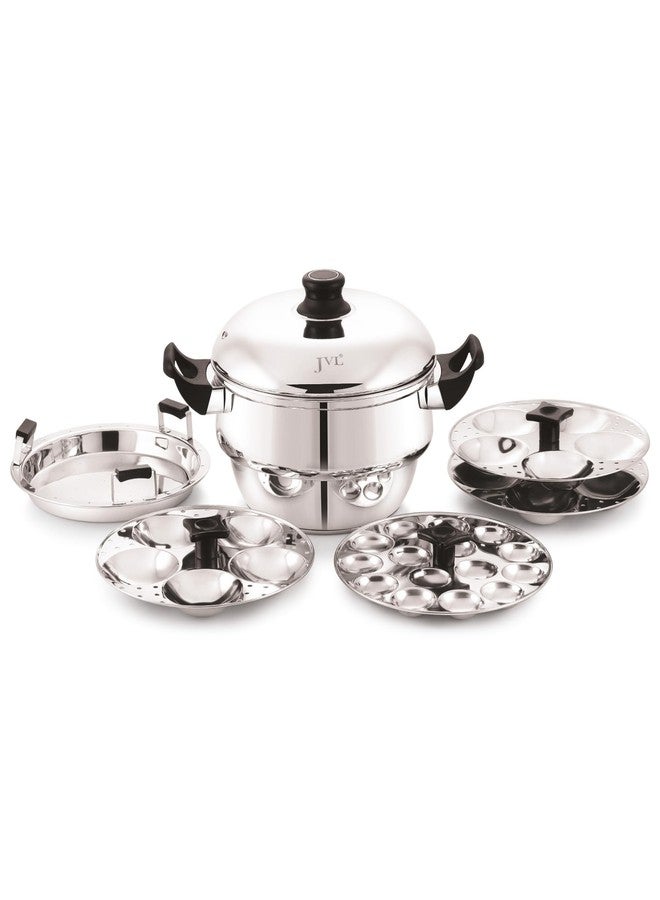 JVL 4-in-1 Classic Idly Pot with Tri-Ply Base, Idly & Mini Idly Maker, Steamer, Converts to Deep Kadai, Cool-Touch Handles, Stainless Steel, Induction Compatible (12 Idlies, 1 Mini Idly) - Image 1